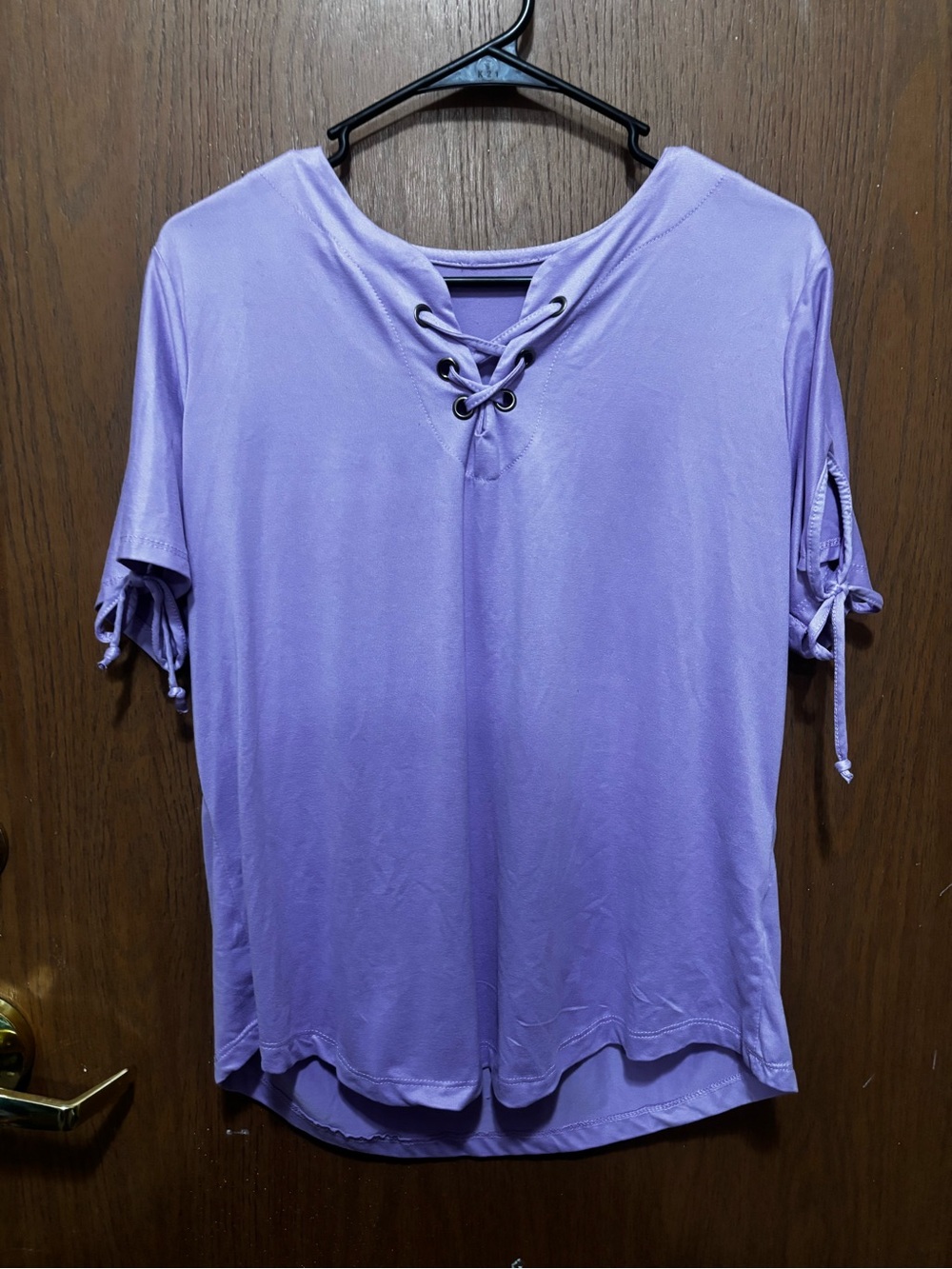 Lavender Lace-Up V-Neck Tie-Slee Women's Top